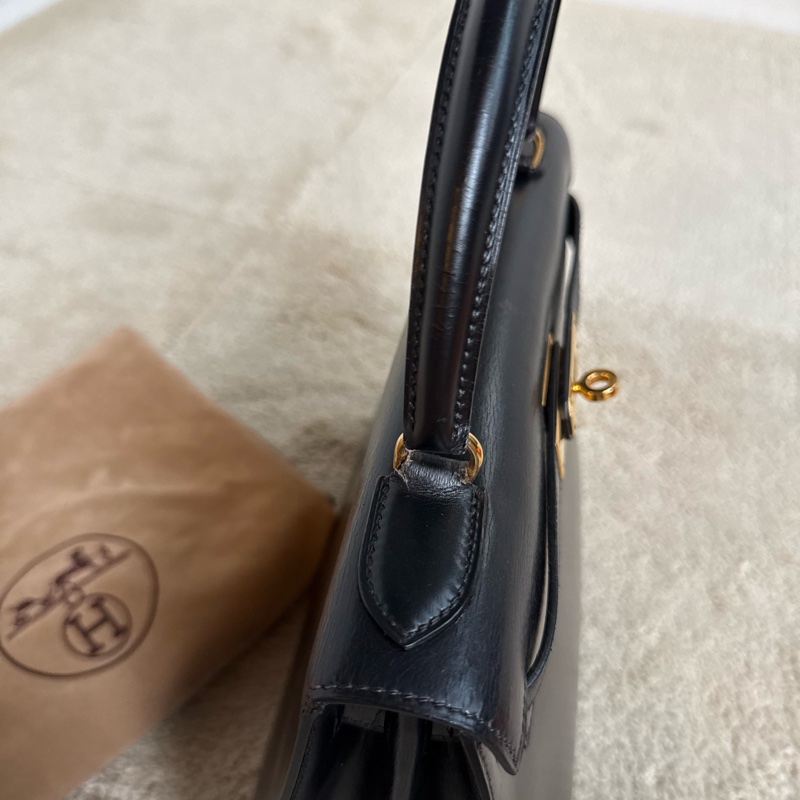 愛馬仕凱莉包 Kelly 28 黑金 box 配件全-42