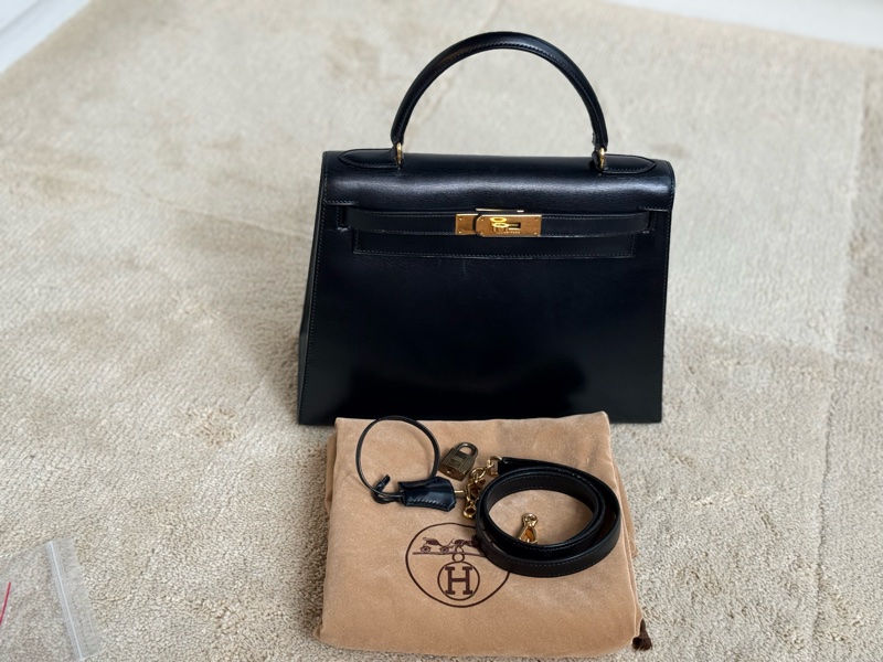 愛馬仕凱莉包 Kelly 28 黑金 box 配件全-5