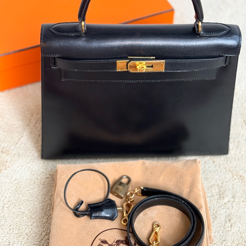 愛馬仕凱莉包 Kelly 28 黑金 box 配件全-6