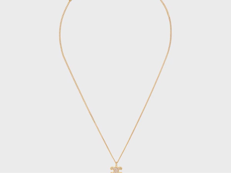 CELINE Triomphe 黃銅水晶項鍊-0