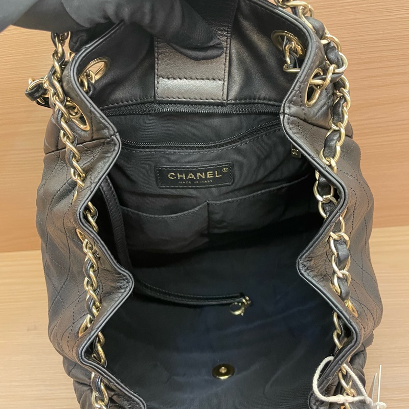 NO：C80 Chanel香奈儿 黑金CF水桶包 经典菱格纹 黑色羊皮+金色链条 2017年 23開 尺寸22*12*23 有塵袋 無卡 無盒子-10