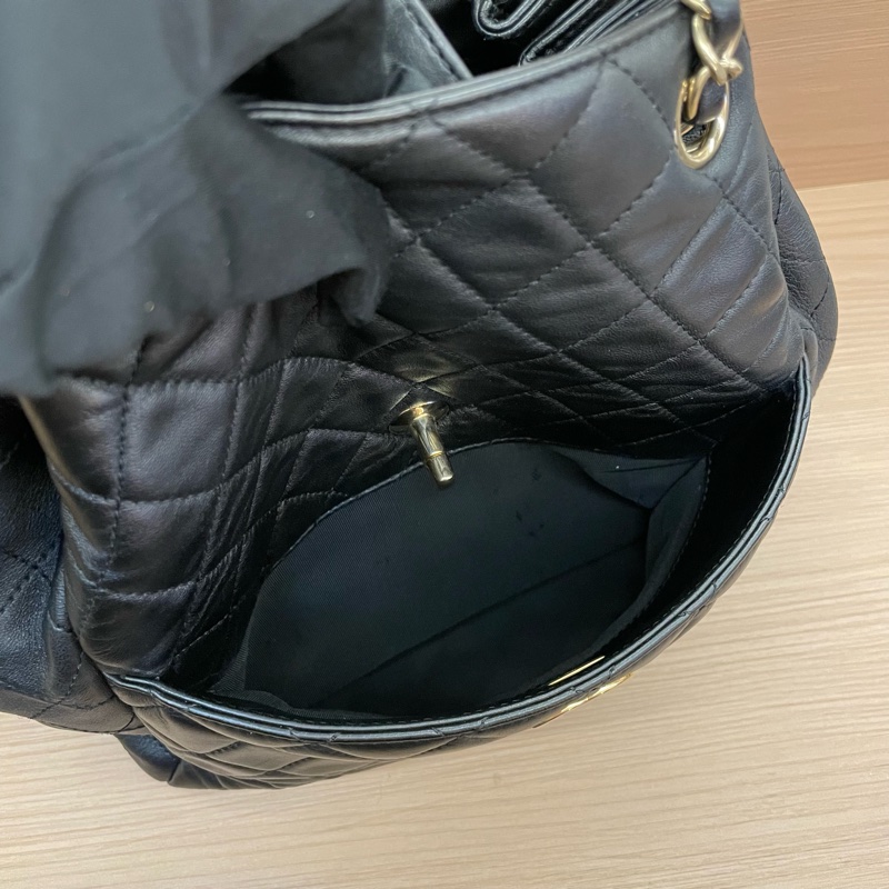 NO：C80 Chanel香奈儿 黑金CF水桶包 经典菱格纹 黑色羊皮+金色链条 2017年 23開 尺寸22*12*23 有塵袋 無卡 無盒子-11