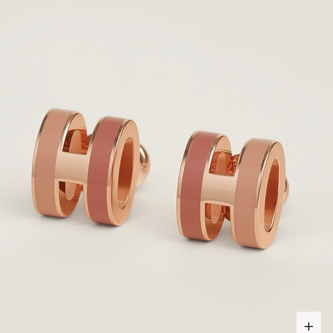 特別限量版 愛馬仕 Hermes Pop H Rocabar 雙色玫瑰金 粉紅耳環