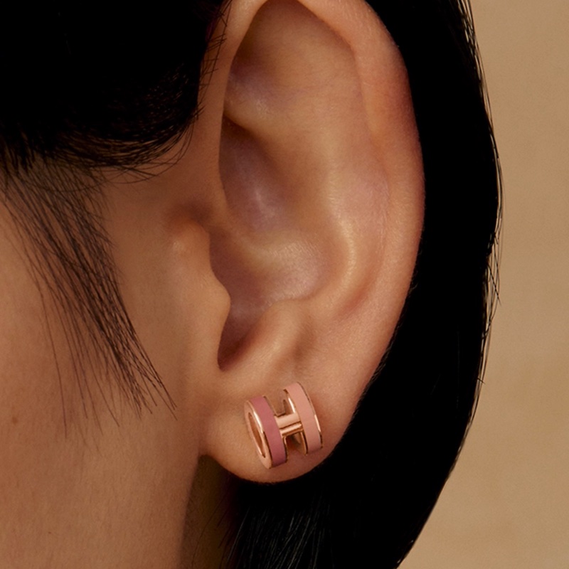 特別限量版 愛馬仕 Hermes Pop H Rocabar 雙色玫瑰金 粉紅耳環-1