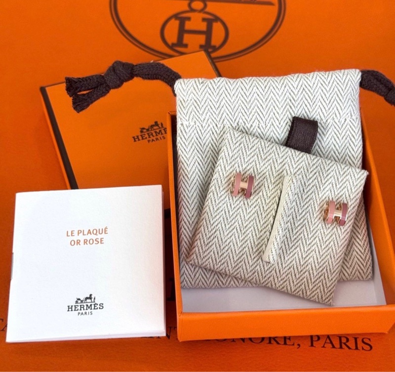 特別限量版 愛馬仕 Hermes Pop H Rocabar 雙色玫瑰金 粉紅耳環-2
