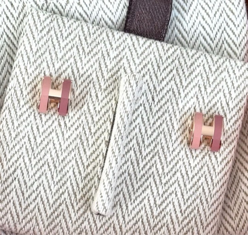 特別限量版 愛馬仕 Hermes Pop H Rocabar 雙色玫瑰金 粉紅耳環-3