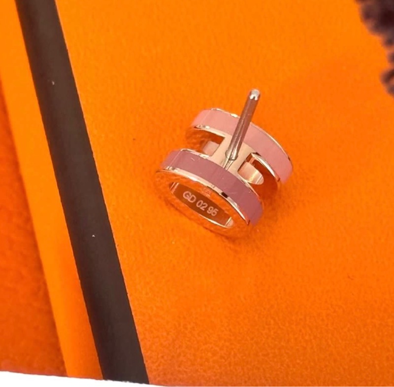 特別限量版 愛馬仕 Hermes Pop H Rocabar 雙色玫瑰金 粉紅耳環-4