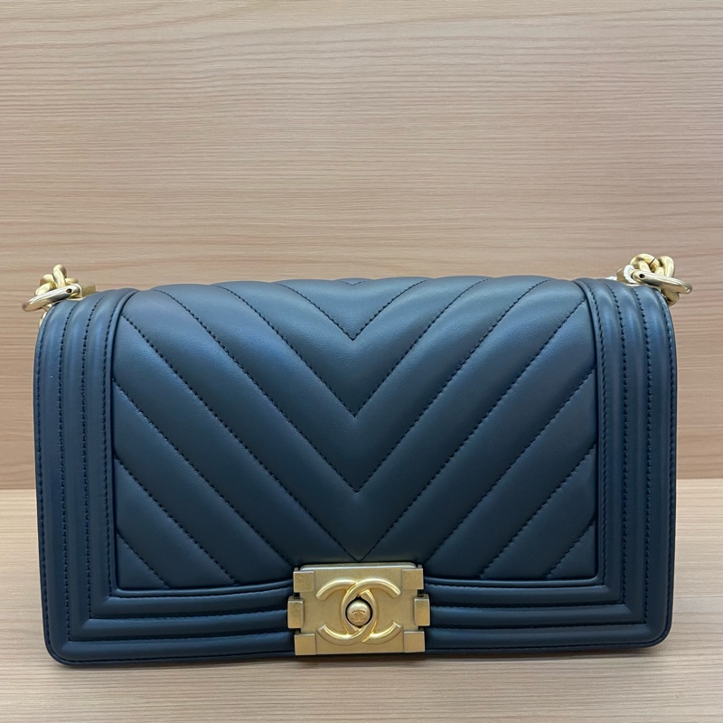 NO:C8 CHANEL/香奈儿蓝金牛皮Leboy 2018年 25開 中號v纹单肩斜挎包 有塵袋 無卡 無盒子-0