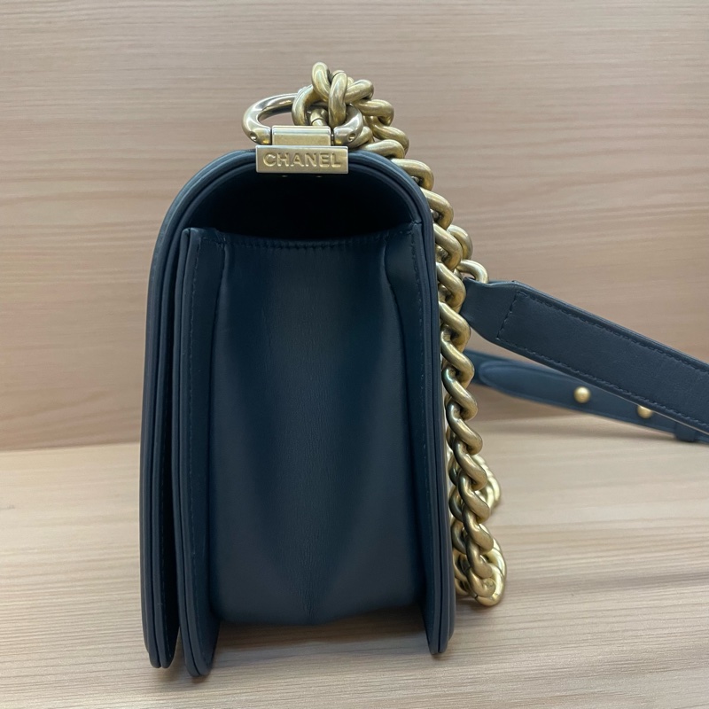 NO:C8 CHANEL/香奈儿蓝金牛皮Leboy 2018年 25開 中號v纹单肩斜挎包 有塵袋 無卡 無盒子-3
