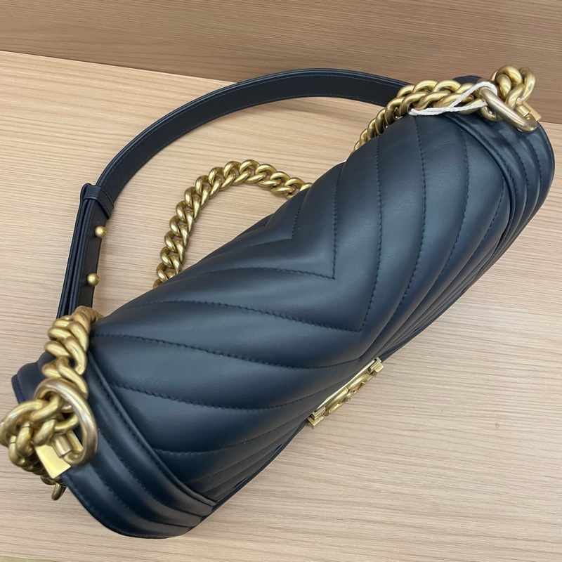 NO:C8 CHANEL/香奈儿蓝金牛皮Leboy 2018年 25開 中號v纹单肩斜挎包 有塵袋 無卡 無盒子-4