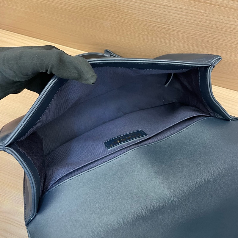 NO:C8 CHANEL/香奈儿蓝金牛皮Leboy 2018年 25開 中號v纹单肩斜挎包 有塵袋 無卡 無盒子-12