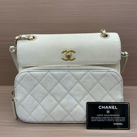 NO：C66 Chanel 荔枝皮 白金 2019年 28開 中號 双口袋相機包 有塵袋 有卡 無盒子