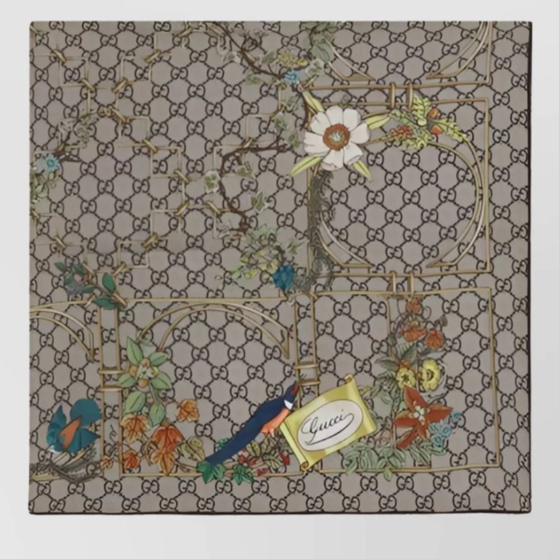 GUCCI 古馳 印花桑蠶絲斜紋方巾~95新閒置品-12