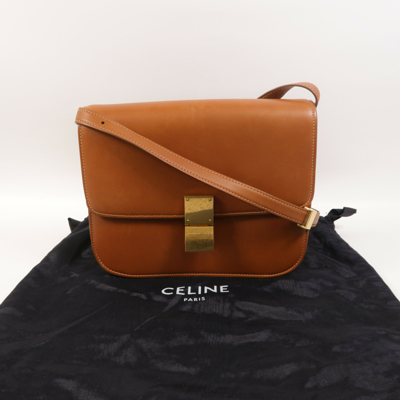 CELINE Box Calf皮革Classic Box Medium金扣肩背袋-9