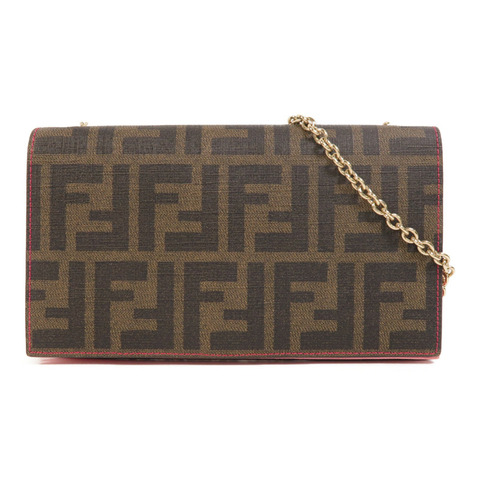 FENDI 塗層帆布Wallet On Chain金扣鏈帶肩背袋