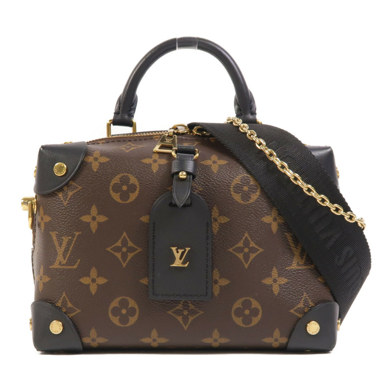LOUIS VUITTON Monogram Petite Malle Souple金扣手挽肩背兩用袋棕色-0