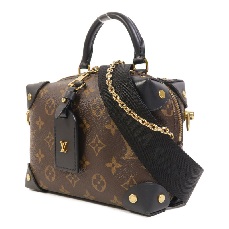 LOUIS VUITTON Monogram Petite Malle Souple金扣手挽肩背兩用袋棕色-2