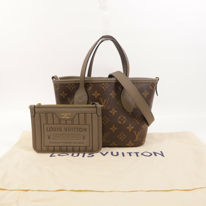LOUIS VUITTON Monogram/牛皮皮革Neverfull Bandouliere Inside Out BB金扣手挽肩背兩用袋-7