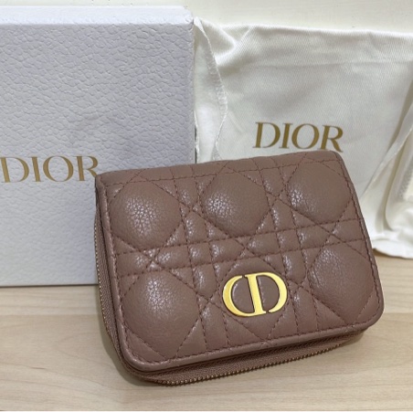 Dior Caro 拉鍊短夾（粉膚色）-5