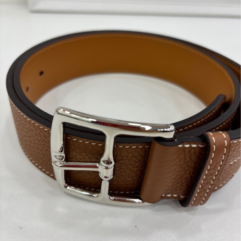Hermes 愛馬仕金棕銀扣針扣Etriviere皮帶皮帶 85碼 閒置-1