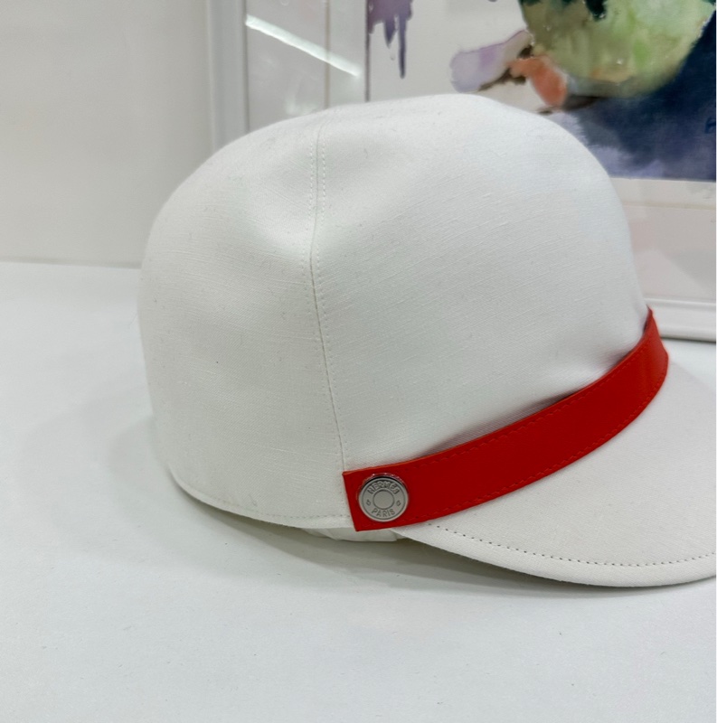 Hermes 愛馬仕 米白色拼小羊皮復古紐扣字母logo棒球帽 馬術帽 報童帽 56頭圍-2