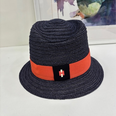 Hermes愛馬仕深藍色草帽 頭圍58