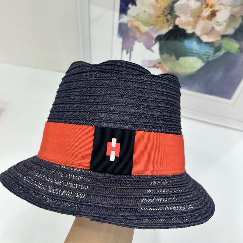 Hermes愛馬仕深藍色草帽 頭圍58-1