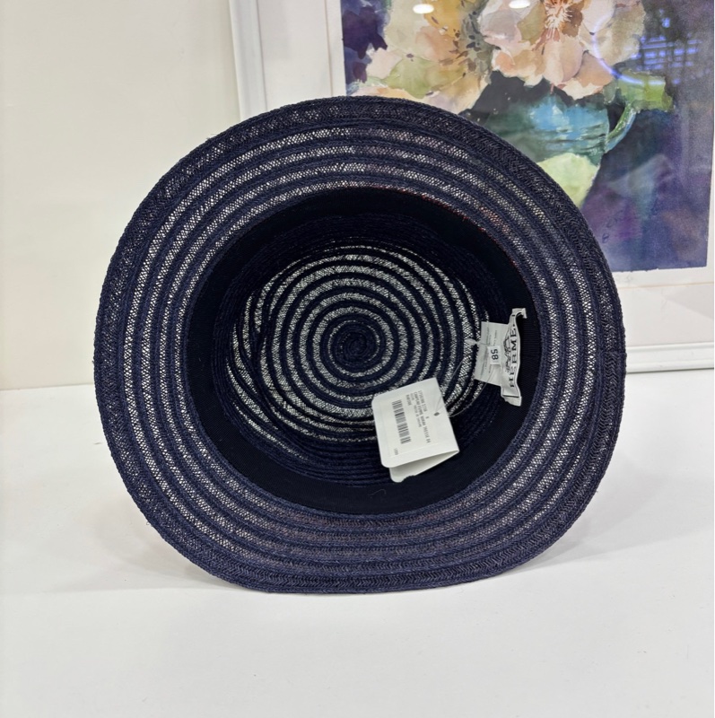 Hermes愛馬仕深藍色草帽 頭圍58-2