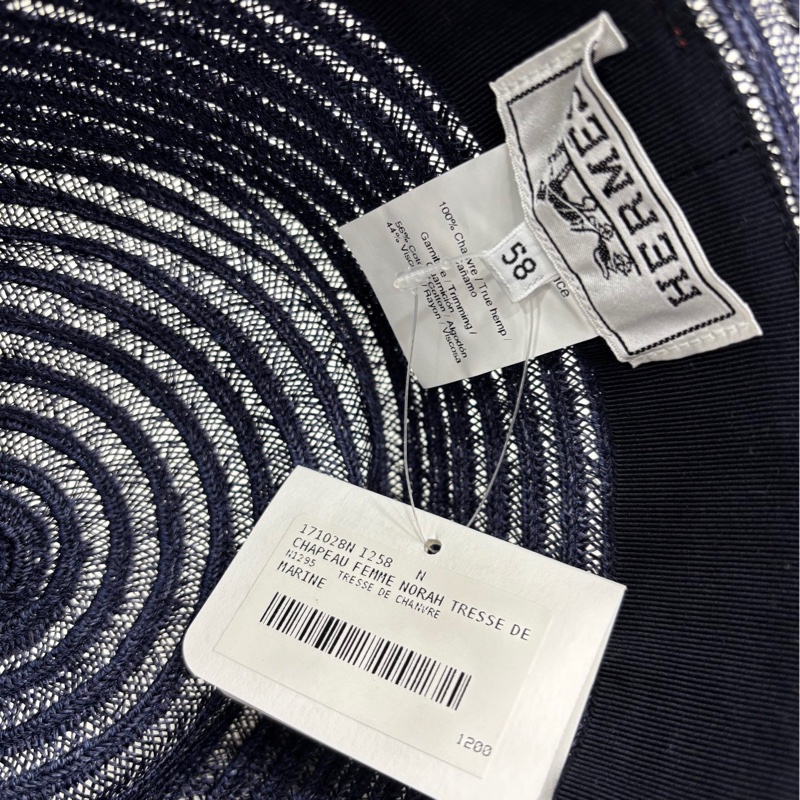 Hermes愛馬仕深藍色草帽 頭圍58-3