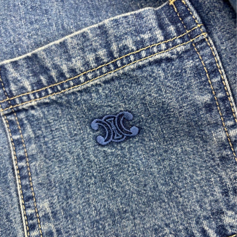 Celine 賽琳水洗藍刺繡凱旋門牛仔襯 S碼-2