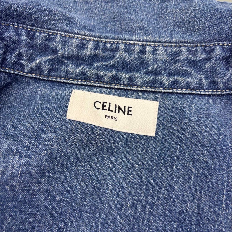 Celine 賽琳水洗藍刺繡凱旋門牛仔襯 S碼-3