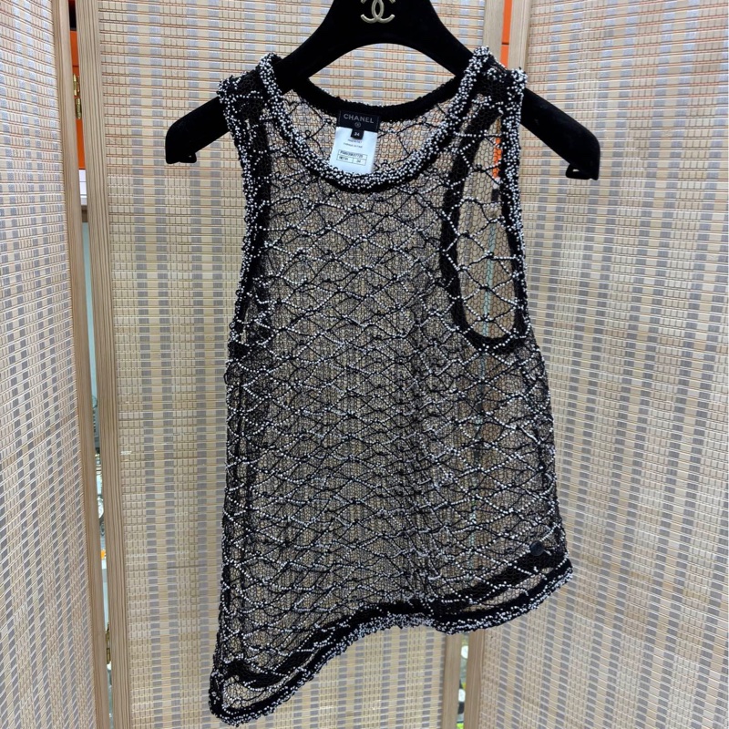 Chanel18s瀑布系列網紗珍珠背心上衣 34碼-0
