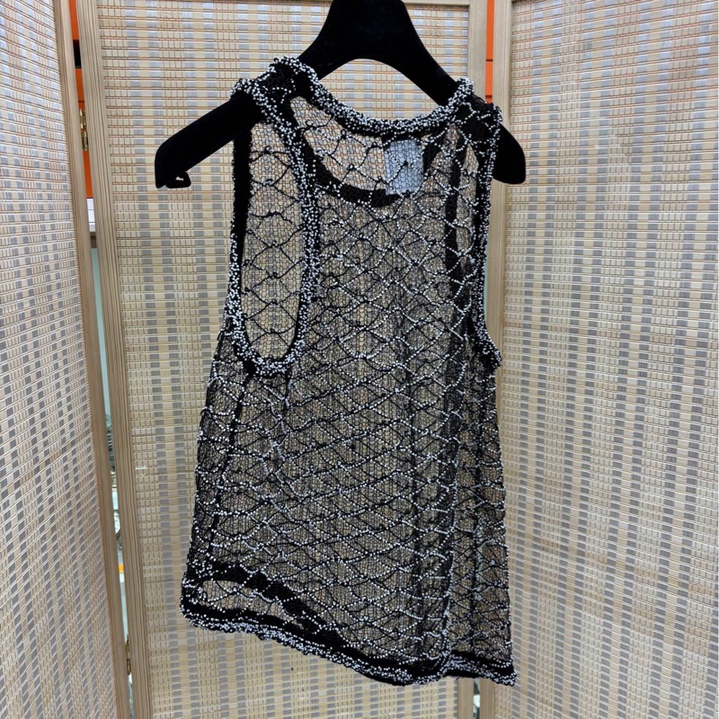 Chanel18s瀑布系列網紗珍珠背心上衣 34碼-1