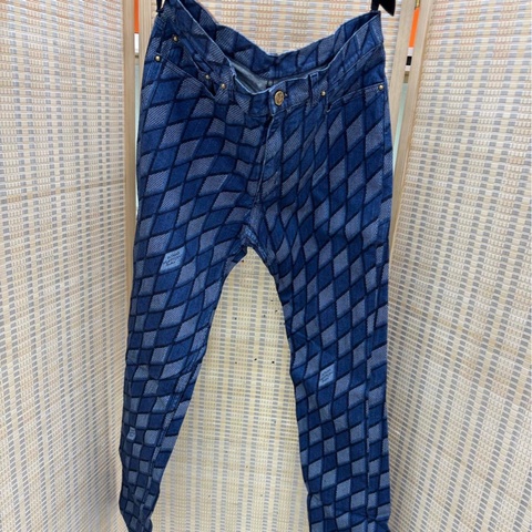 LV藍色棋盤格牛仔褲