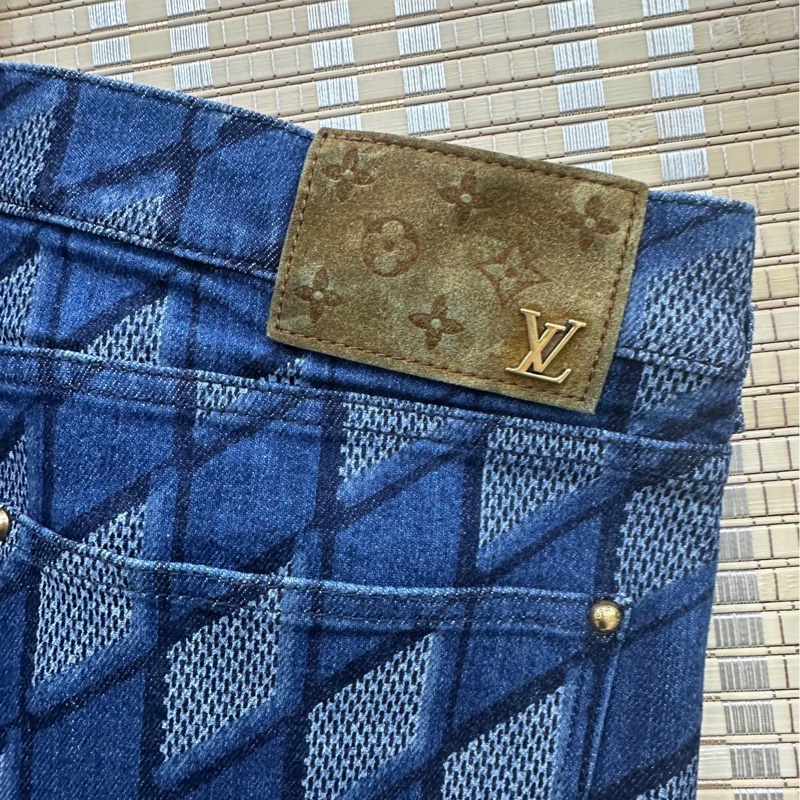 LV藍色棋盤格牛仔褲-1