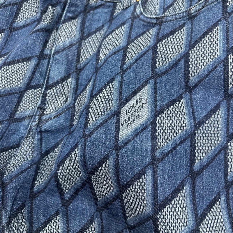 LV藍色棋盤格牛仔褲-2