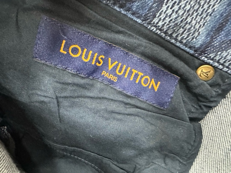 LV藍色棋盤格牛仔褲-3