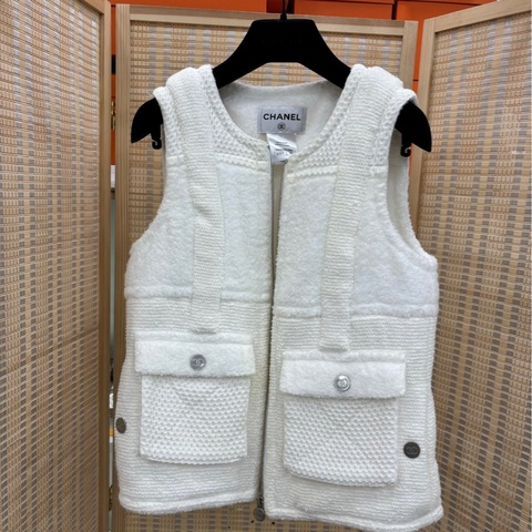 Chanel香奈兒 白色針織拉鍊背心34碼