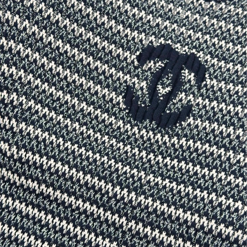 Chanel 香奈兒 針織短袖白色藏藍條紋針織衫 經典雙Clogo設計 38碼-2