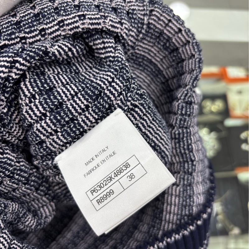 Chanel 香奈兒 針織短袖白色藏藍條紋針織衫 經典雙Clogo設計 38碼-4