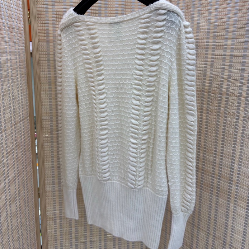 Chanel 香奈兒 一字領羊絨打底白上衣 34碼-1