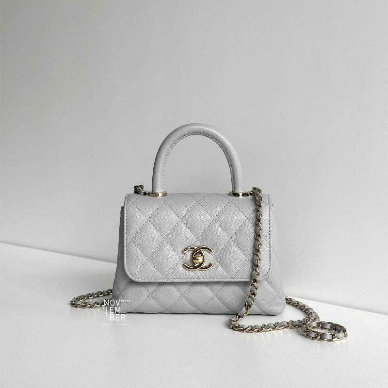 99新🆕 Chanel 香奈兒 Coco Handle Nano 灰色金釦-0