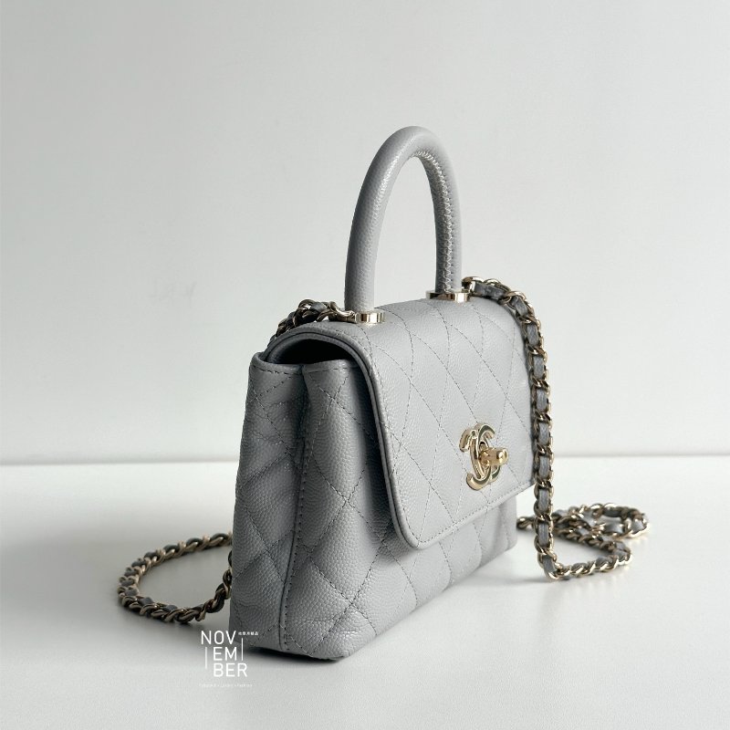 99新🆕 Chanel 香奈兒 Coco Handle Nano 灰色金釦-1