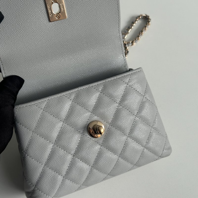 99新🆕 Chanel 香奈兒 Coco Handle Nano 灰色金釦-11