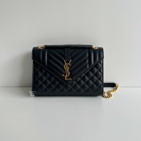 99新🆕 有購證✨ Saint Laurent YSL 聖羅蘭 信封包 黑色金釦 中號