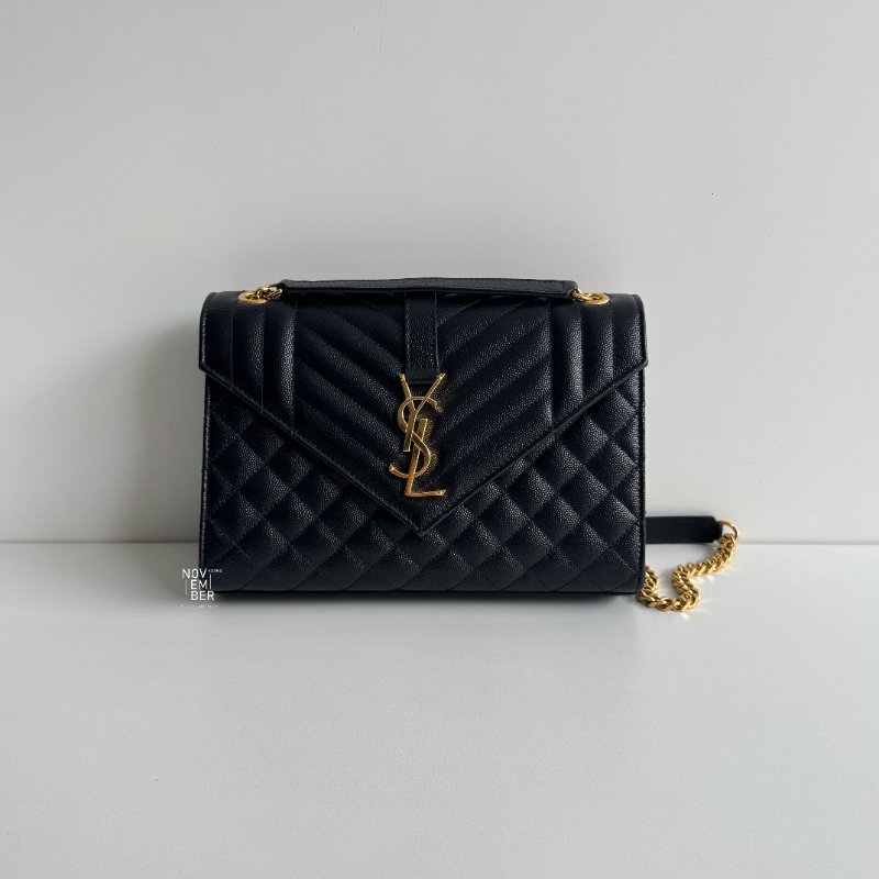 99新🆕 有購證✨ Saint Laurent YSL 聖羅蘭 信封包 黑色金釦 中號-0