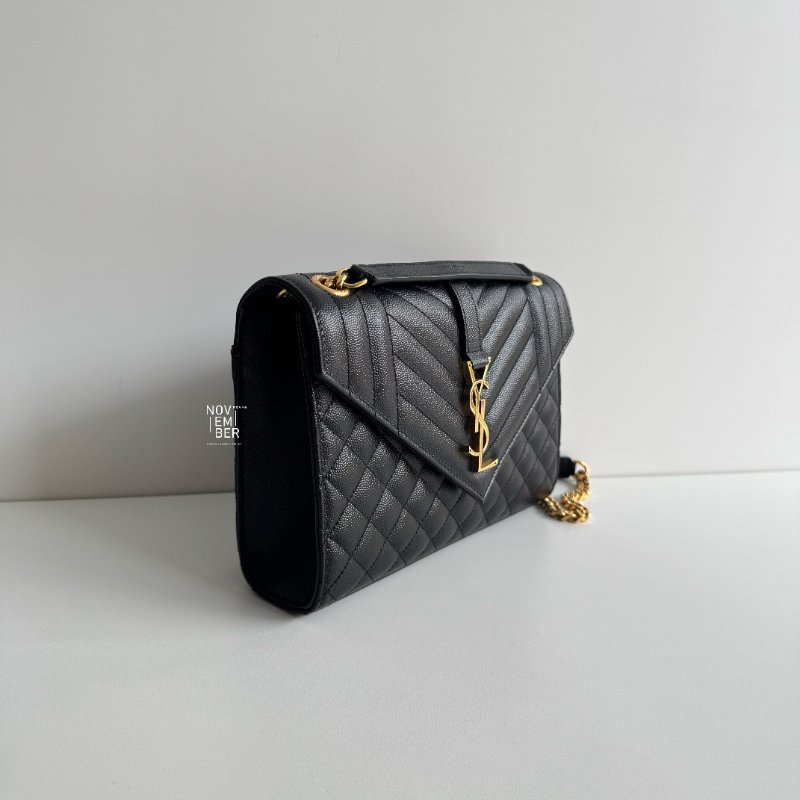 99新🆕 有購證✨ Saint Laurent YSL 聖羅蘭 信封包 黑色金釦 中號-1