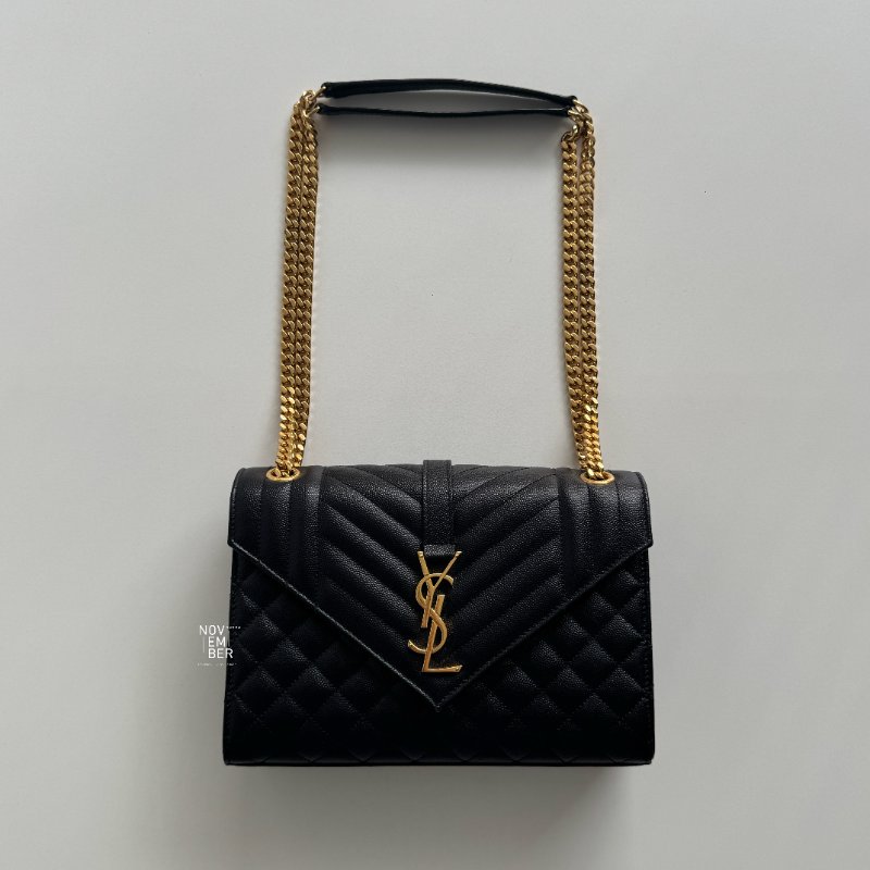 99新🆕 有購證✨ Saint Laurent YSL 聖羅蘭 信封包 黑色金釦 中號-4
