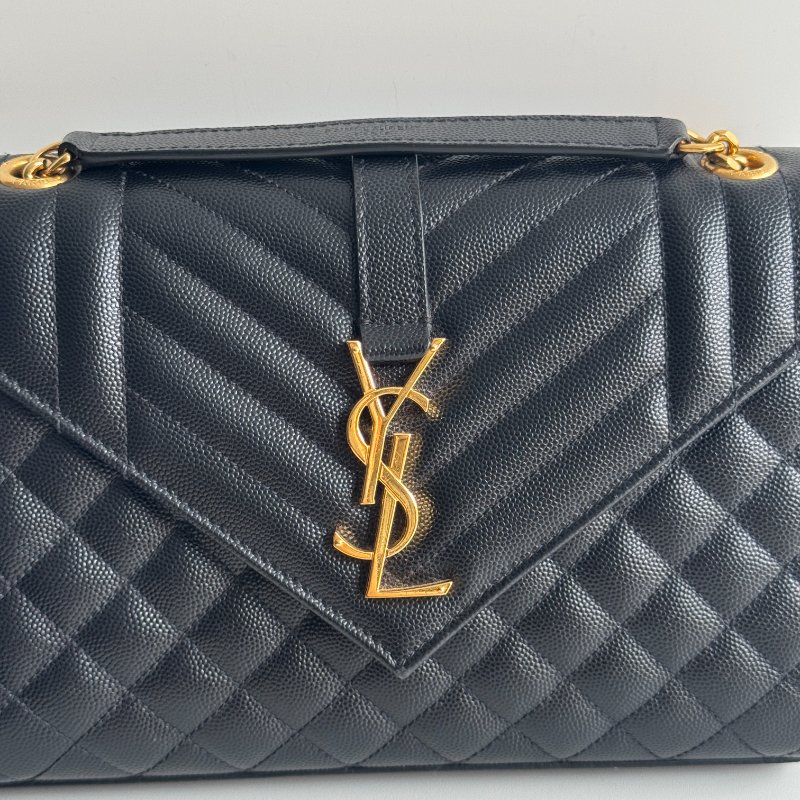 99新🆕 有購證✨ Saint Laurent YSL 聖羅蘭 信封包 黑色金釦 中號-6