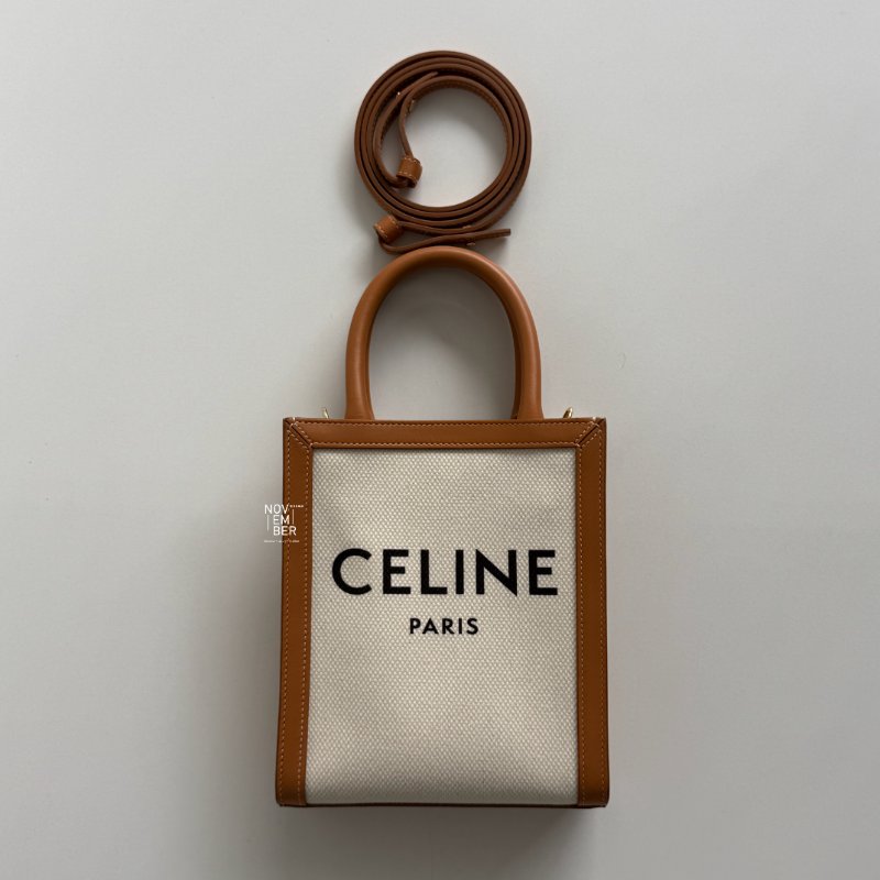 99新🆕 Celine 瑟琳 Mini Cabas Vertical 迷你琴譜包 白棕色-0
